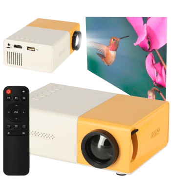Mini projektorius nešiojamas projektorius vaikams LED TFT LCD 1920x1080 24-60" USB HDMI 12V geltonos ir baltos spalvos