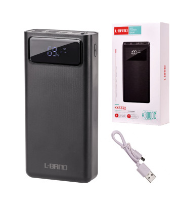 L-BRNO Power Bank 30000mAh su LED ekranu, juodas