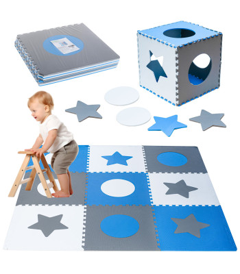 Putų dėlionės kilimėlis vaikams 180x180cm 9 dalių pilkai mėlyna
