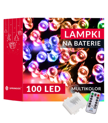 100 LED baterijomis maitinami daugiaspalviai eglutės šviestuvai su nuotolinio valdymo pulteliu Springos CL4036