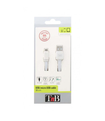 Plokščias laidas USB/microUSB 30cm balta