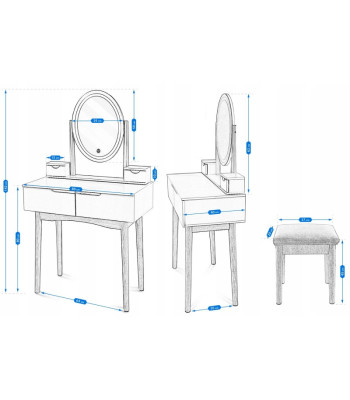 Toaletka kosmetyczna z lustrem LED - taboret beżowy
