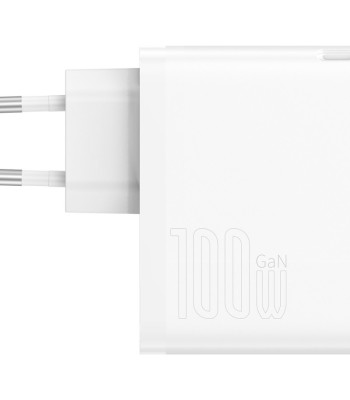 Baseus sieninis įkroviklis GaN5 Pro PD 100W 1x USB-C 1x USB white+ USB-C - USB-C