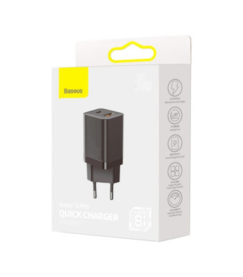 Baseus sieninis įkroviklis Super Si PD 30W 1x USB-C 1x USB juodas