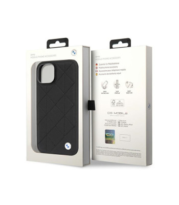 BMW telefono dėklas  iPhone 14 6,1 BMHCP14S22RQDK black hard telefono dėklas Leather Quilted