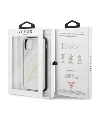 Guess dėklas iPhone 11 Pro Max GUHCN65MGGWH baltas kietas dėklas Gold Glitter Marble