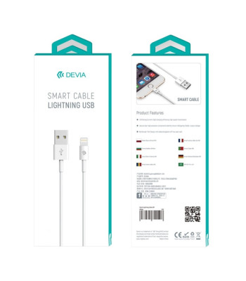 Devia kabelis Smart USB - Lightning 1,0 m 2,1A baltas