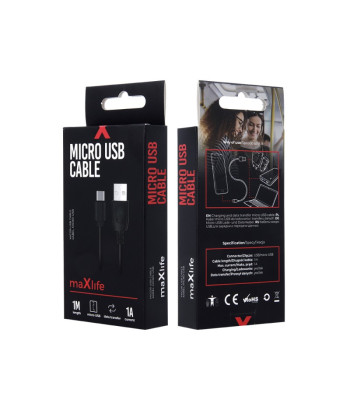 Maxlife kabelis USB - microUSB 1,0 m 1A juodas