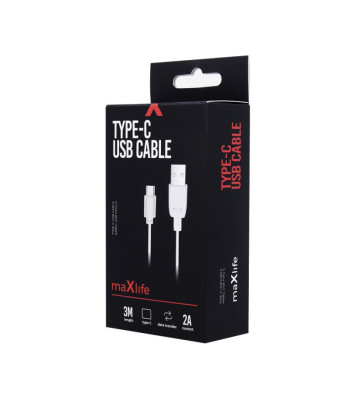 Maxlife kabelis USB - USB-C 3,0 m 2A baltas