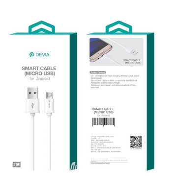 Devia kabelis Smart USB - microUSB 2,0 m 2,1A baltas