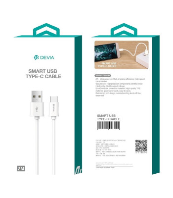 Devia kabelis Smart USB - USB-C 2,0 m 2,1A baltas