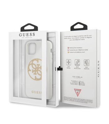 Guess dėklas skirtas iPhone 11 Pro Max GUHCN65TPUWHGLG baltas kietas dėklas Glitter 4G Circle Logo