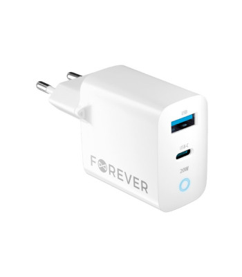 Forever TC-06-20AC PD QC įkroviklis 1x USB-C 1x USB 20W baltas