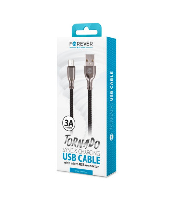 Forever Tornado kabelis USB - microUSB 1,0 m 3A juodas