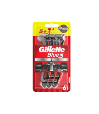 Gillette Vienkartiniai skustuvai Mėlyna 3 Raudona - Balta 5+1 vnt.