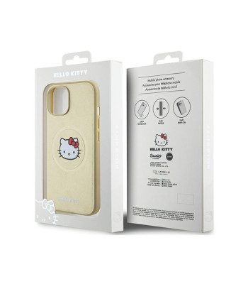 Hello Kitty dėklas for iPhone 15 / 14 / 13 6.1 gold harddėklas Leather Kitty dėklas for Head MagSafe