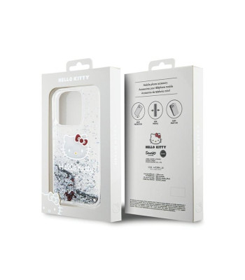 Hello Kitty dėklas for iPhone 15 Pro 6.1 silver harddėklas Liquid Glitter Charms Kitty dėklas for Head