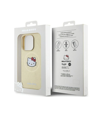 Hello Kitty dėklas for iPhone 15 Pro Max 6.7 gold harddėklas Leather Kitty dėklas for Head MagSafe