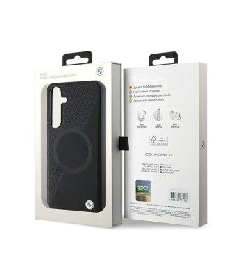 BMW dėklas for Samsung Galaxy S24 black Signature Leather Half Textured - Circle MagSafe