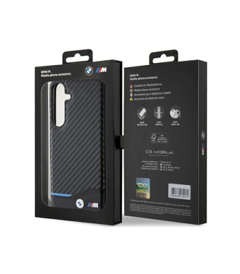 BMW dėklas for Samsung Galaxy S24+ black Leather automobilinisbon