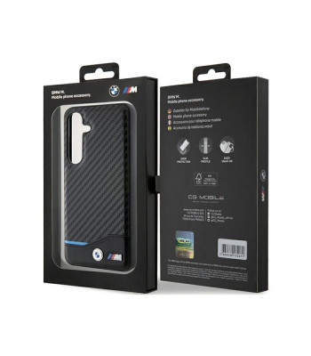 BMW dėklas for Samsung Galaxy S24 black Leather automobilinisbon