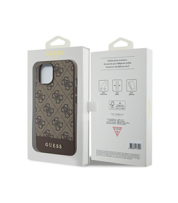 Guess dėklas for iPhone 15 6,1 GUHCP15SG4GLBR brown HC PC/TPU 4G PU BOTTOM STRIPE