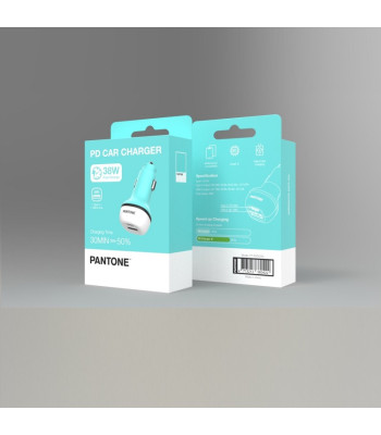 PANTONE automobilinis įkroviklis 38W PD QC 1x USB 1x USB-C PT-PDDC05 Teal 3242C