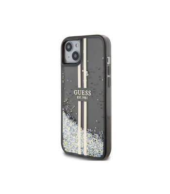 Guess dėklas for iPhone 15 Plus 6,7 GUHCP15MLFCSEGK black HC LIQ. GLITTER GOLD STRIPES