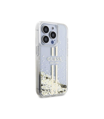 Guess dėklas for iPhone 15 Pro Max 6,7 GUHCP15XLFCSEGT transparent HC LIQ. GLITTER GOLD STRIPES