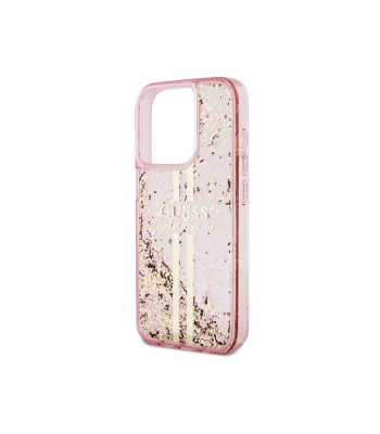 Guess dėklas for iPhone 15 Pro Max 6,7 GUHCP15XLFCSEGP pink HC LIQ. GLITTER GOLD STRIPES