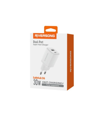 Riversong sieninis įkroviklis SafeKub D6 1x USB 1x USB-C 30W baltas AD28