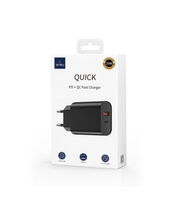 WIWU wall įkroviklis Wi-U002 PD + QC 20W 1x USB 1x USB-C black