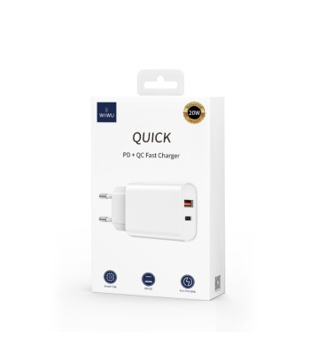 WIWU wall įkroviklis Wi-U002 PD + QC 20W 1x USB 1x USB-C white