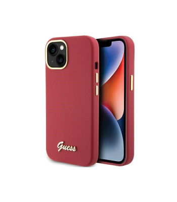 Guess dėklas for iPhone 15 6,1 GUHCP15SSMBSLM magenta HC SILICONE SCRIPT METAL LOGO - FRAME