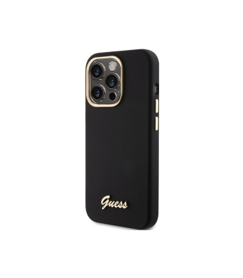 Guess dėklas for iPhone 15 Pro Max 6,7 GUHCP15XSMBSLK black HC SILICONE SCRIPT METAL LOGO - FRAME