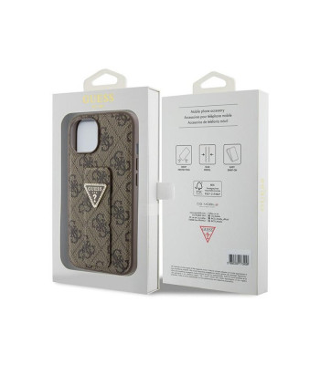 Guess dėklas for iPhone 15 6,1 GUHCP15SPGS4TDW brown HC GRIPSTAND PU 4G TRIANGLE STRASS