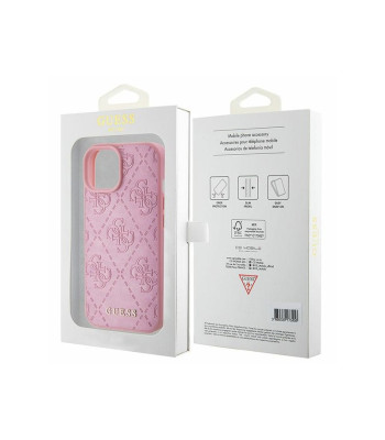 Guess dėklas for iPhone 15 6.1  GUHCP15SP4EPMP pink harddėklas Leather 4G Stamped