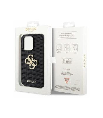 Guess dėklas for iPhone 15 Pro 6.1 GUHCP15LPSP4LGK black harddėklas Leather Perforated 4G Glitter Logo