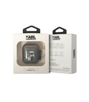 Karl Lagerfeld dėklas for Airpods 1/2 KLA2HNKCTGK cover black Glitter Karl-Choupette