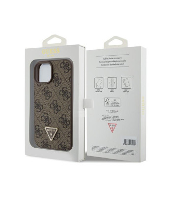 Guess dėklas for iPhone 15 6.1 GUHCP15SP4TDPW brown harddėklas Leather 4G Triangle Strass