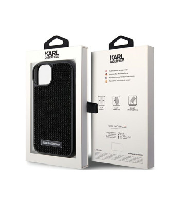 Karl Lagerfeld dėklas for iPhone 15 6,1 KLHCP15SHDSPLK black harddėklas Rhinestone Logo Metal Plate