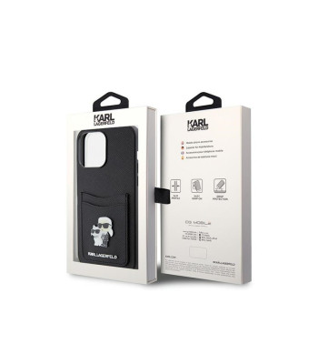 Karl Lagerfeld dėklas for iPhone 15 Pro Max 6,7 KLHCP15XSAPKCNPK black  harddėklas Saffiano automobilinisdslot KC Metal Pin