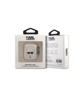 Karl Lagerfeld dėklas for Airpods 1/2 KLA2UKHGD cover gold Glitter Karl`s Head