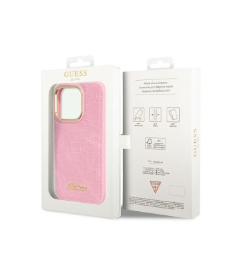 Guess dėklas for iPhone 14 Pro 6,1 GUHCP14LHGCRHP pink harddėklas Croco Collection