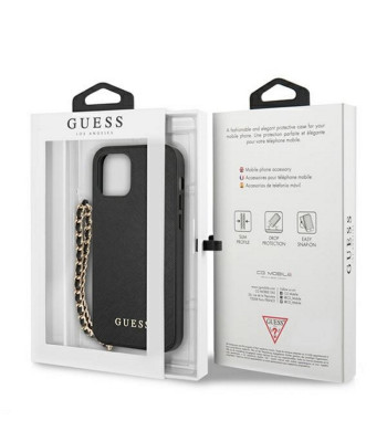 Guess dėklas for iPhone 11 GUHCN61SASGBK black hard dėklas Saffiano Chain