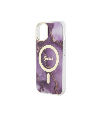 Guess dėklas for iPhone 14 6,1 GUHMP14SHTMRSU purple hard dėklas Golden Marble MagSafe