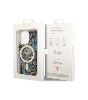 Guess dėklas for iPhone 14 Pro Max 6,7 GUHMP14XHLEOPWB blue hard dėklas Leopard MagSafe