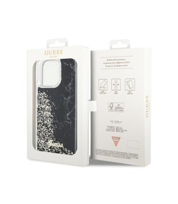 Guess dėklas for iPhone 14 Pro Max 6,7 GUHCP14XLCSGSGK black hard dėklas Liquid Glitter Marble