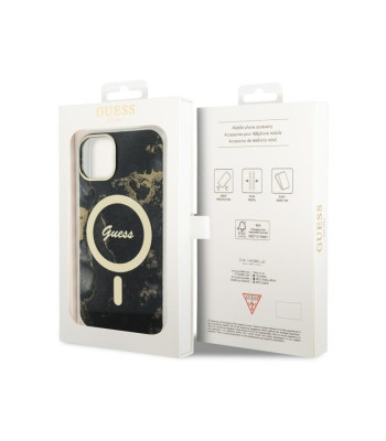 Guess dėklas for iPhone 14 Plus 6,7 GUHMP14MHTMRSK black hard dėklas Golden Marble MagSafe