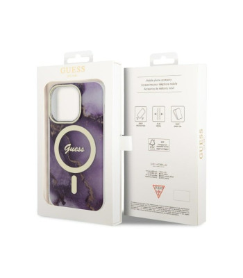 Guess dėklas for iPhone 14 Pro 6,1 GUHMP14LHTMRSU purple hard dėklas Golden Marble MagSafe